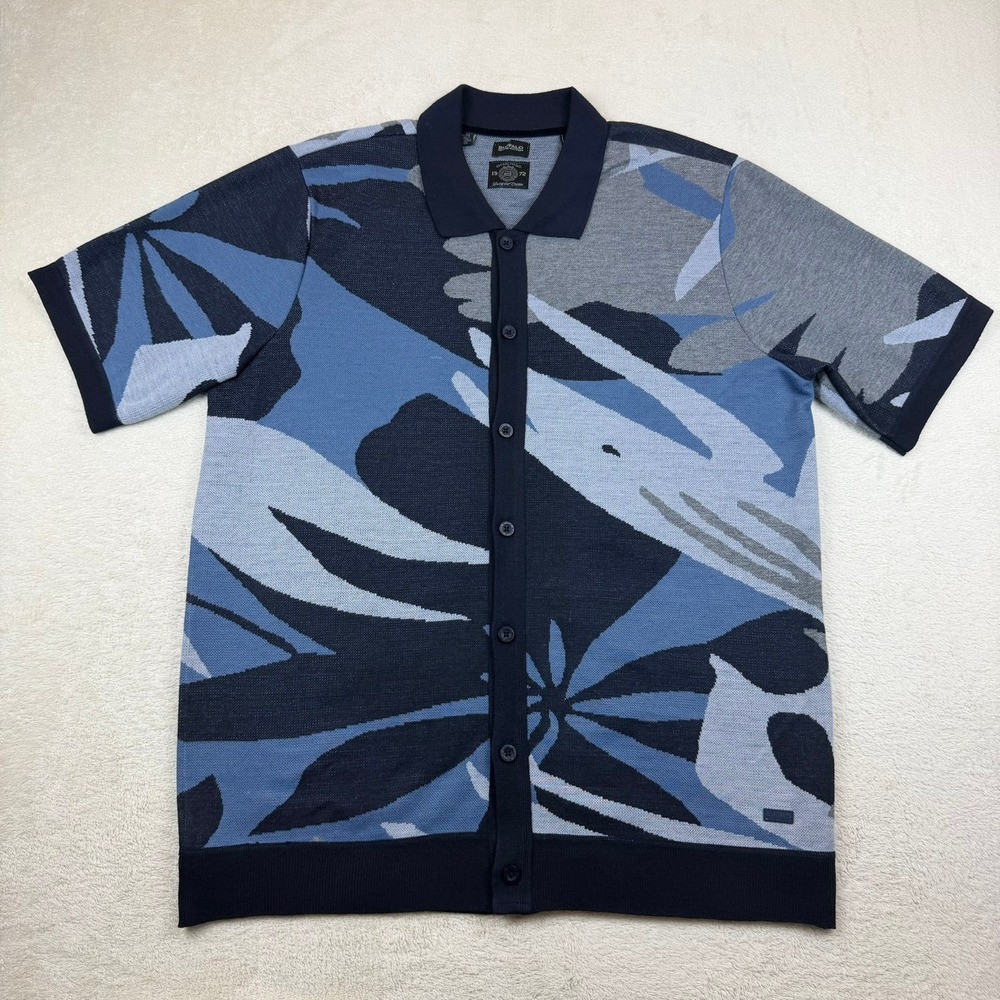 Buffalo David Bitton Mens XL Blue Abstract Knit Coastal Button Front Polo Shirt
